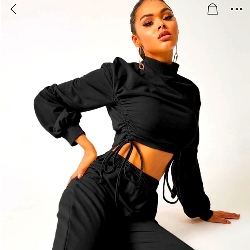 MockNeck Drawstring Knot Pullover Sweatpants Set